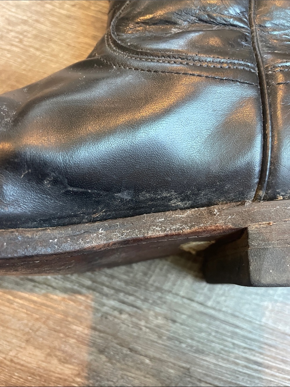 VTG Justin Black Leather Roper Cowboy Boots Womens Size 6.5 Style L3703 USA READ - Picture 2 of 8